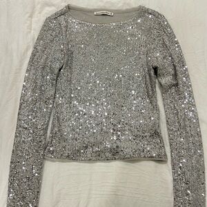 Women's Long-Sleeve Sequin Boatneck Top